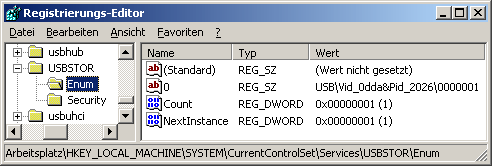 Regedit USBSTOR Eintrag